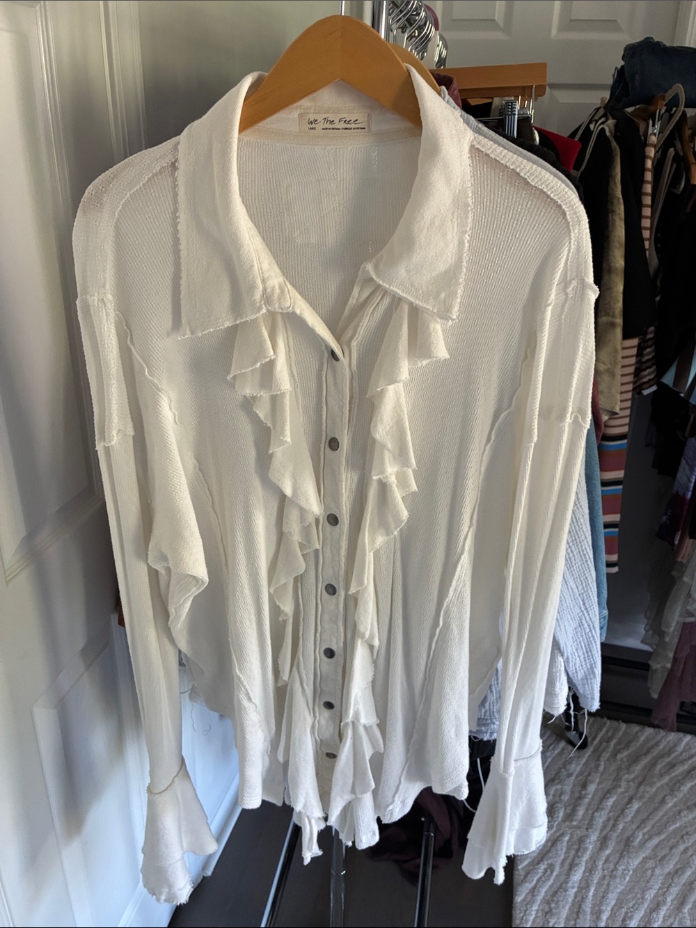 We The Free Cream Ruffle-Front Button Down Shirt
